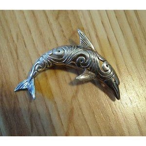 Jezlaine Sterling Silver 925 Dolphin Pin Brooch Nature Gift Marine Sea Animal